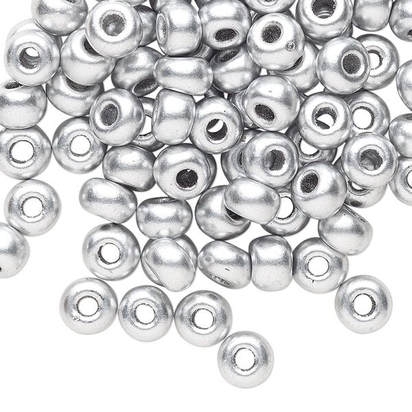 Seed bead, Preciosa Ornela Czech glass, pkg/50g, #2 rocaille, opaque metallic soft silver alabaster white, (01700). image number 0