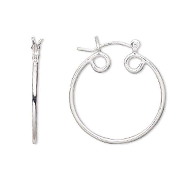 Earring hoop 1pkg2 sterling silver, 23mm round / latch-back / 2 closed loop, 1 pair image number 0