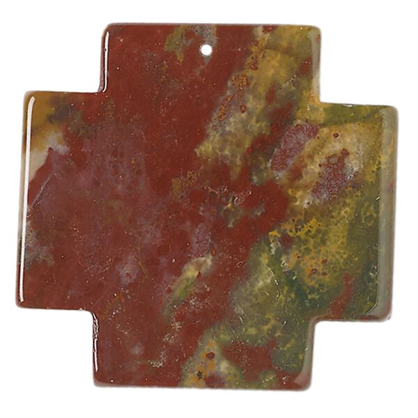Red fancy jasper 1pkg1, top-drilled Swiss cross focal natural 40-42mm image number 0