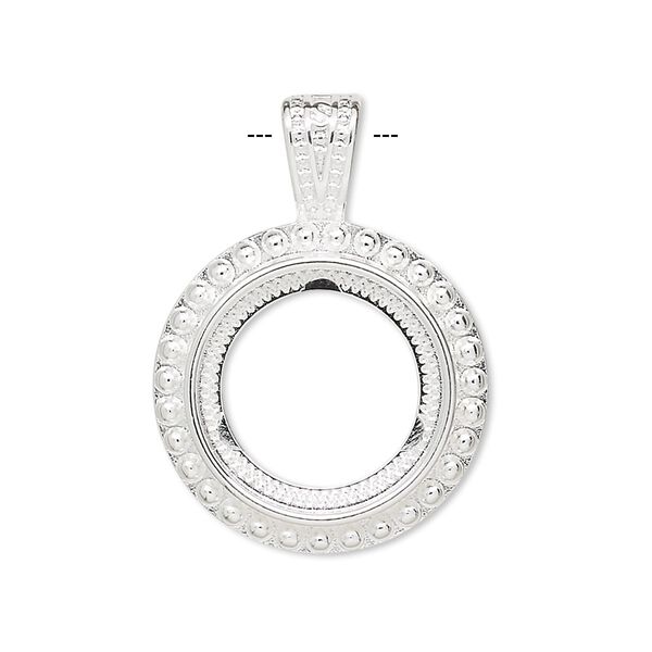 Pendant, silver-plated "pewter" (zinc-based alloy), 31x22.5mm round with rope design and 16mm round setting. Sold per pkg of 4. image number 0