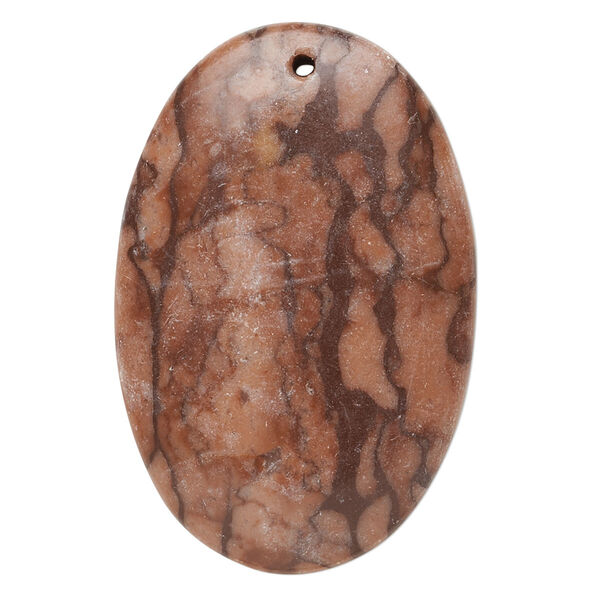 Focal, brown zebra stone (natural), 42x30mm-46x36mm domed oval with flat back, C grade, Mohs hardness 3 to 3-1/2. Sold individually. image number 0