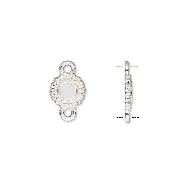 Link, silver-finished brass, 8.5mm single-sided beaded round with 4mm round setting. Sold per pkg of 10. image number 0