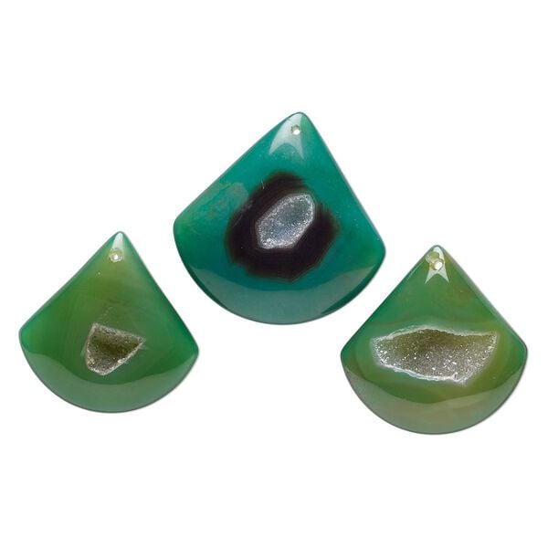 Druzy green agate 1pkg3, puffed teardrop focal 42x41mm-50x49mm image number 0