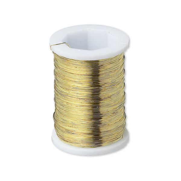 Wire, gold-plated brass, round, 31 gauge. Sold per pkg of (2) 24-yard spools. image number 0