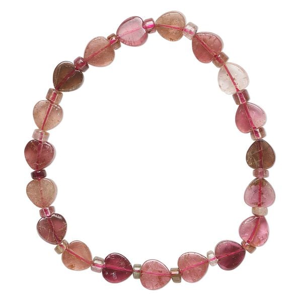 Multi-tourmaline 1pkg1, heart stretch bracelet natural 6.5 inch 8mm wide / 6-8mm image number 0