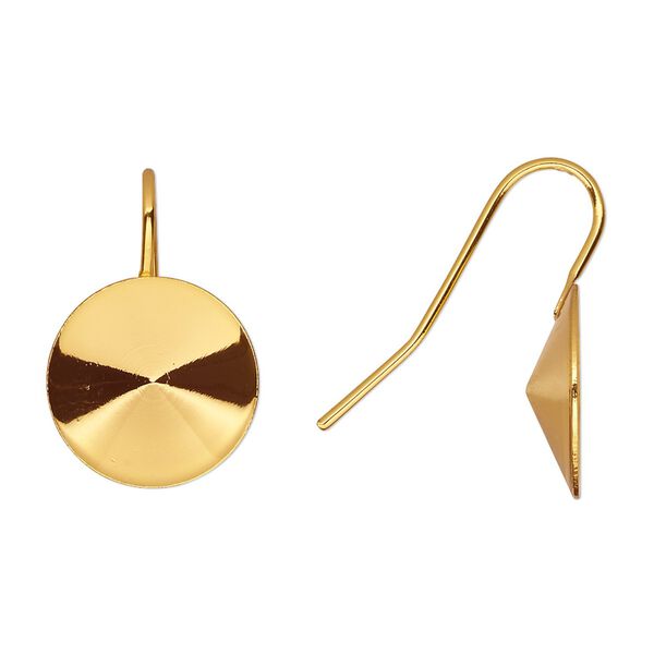 Ear wire 1pkg10 Almost Instant Jewelry®, 21mm / 14mm rivoli glue-in setting, 18-20 gauge gold-finished brass 5 pair image number 0