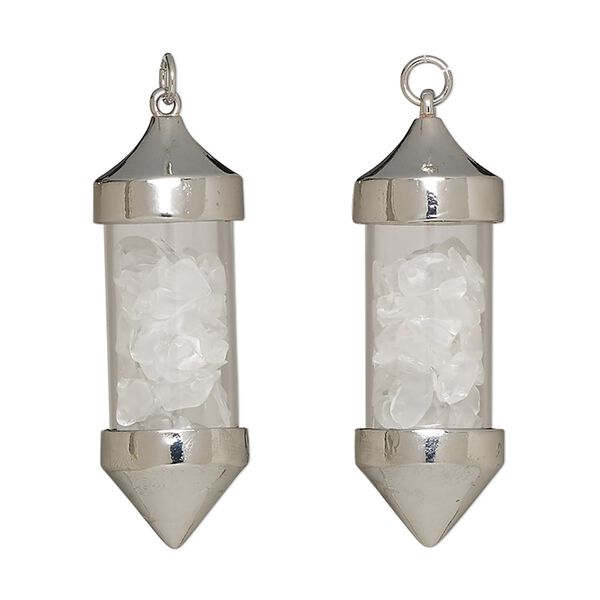 Quartz crystal / brass / glass 1pkg1, imitation rhodium-plated pendulum pendant natural 6mm open jump ring 53x18mm image number 0