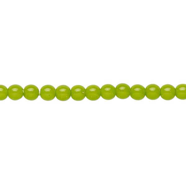 Bead, Czech dipped décor glass druk, opaque lime green, 4mm round. Sold per 15-1/2" to 16" strand. image number 0