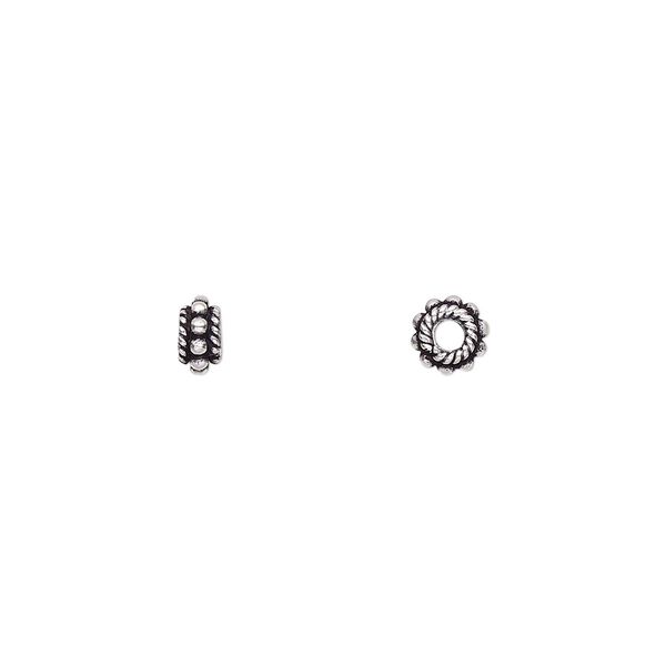 Bead, antiqued sterling silver, 6x3mm beaded rondelle. Sold per pkg of 15. image number 0