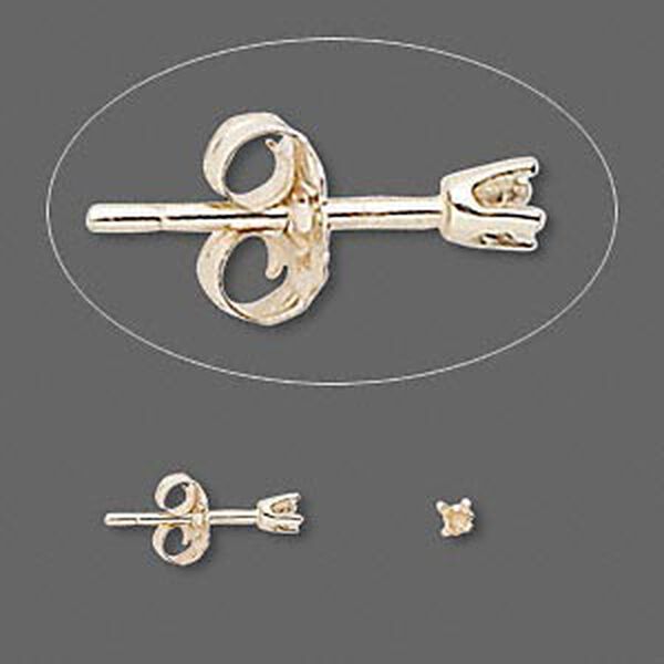 Earstud 1pkg2 Sure-Set™ 14Kt gold, 2mm round pre-notched 4-prong setting / earnuts, 1 pair image number 0