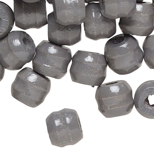 Bead, wood (dyed/waxed), dark grey, 11x9mm ribbed barrel. Sold per pkg of 100. image number 0