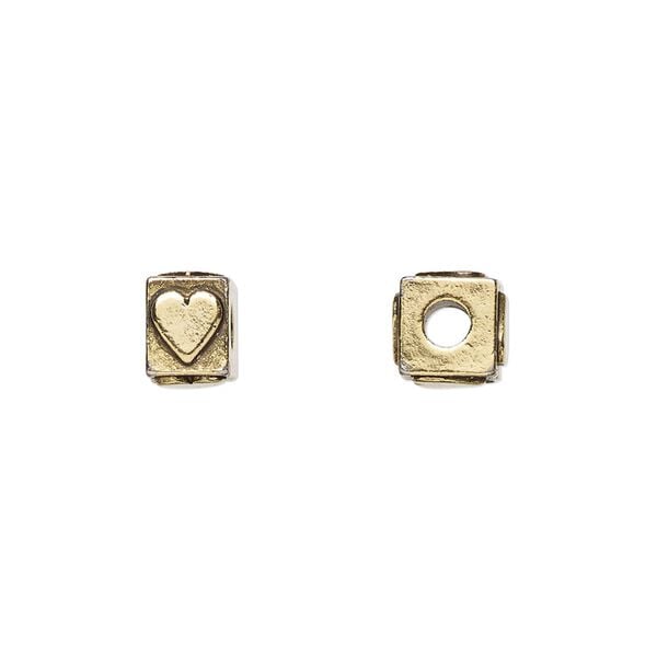 Bead, antique gold-plated pewter (tin-based alloy), 8x6mm rectangle with heart. Sold per pkg of 4. image number 0