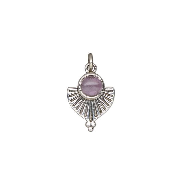 Amethyst / sterling silver 1pkg1, fan drop natural antiqued 14x11.5mm image number 0