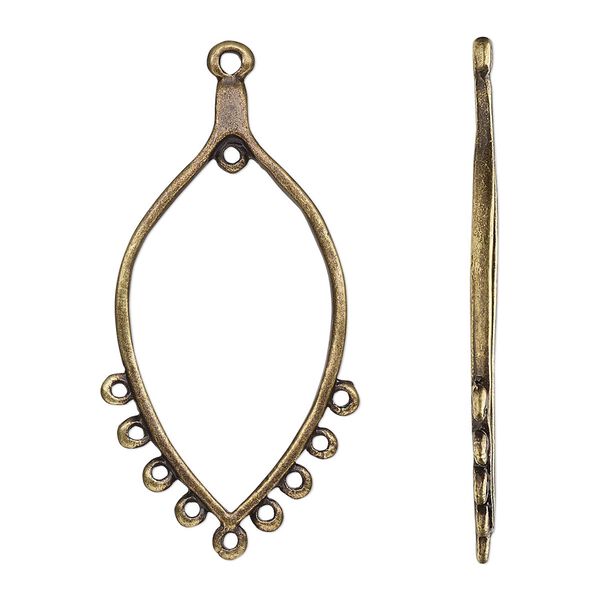 Focal, antique brass-finished "pewter" (zinc-based alloy), 43.5x23mm single-sided open marquise with 10 closed loops. Sold per pkg of 10. image number 0