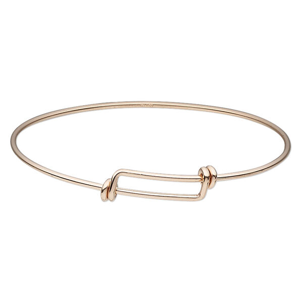 Bracelet, bangle, 14Kt rose gold-filled, 1.5mm wide, adjustable from 7 to 7-1/2 inches. Sold individually. image number 0