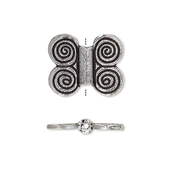 Bead, antique silver-plated white brass, 19x16mm double-sided butterfly. Sold per pkg of 2. image number 0