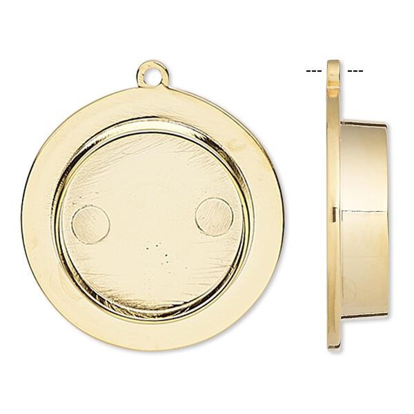 Drop, gold-plated "pewter" (zinc-based alloy), 28mm round with 19mm non-calibrated round setting. Sold individually. image number 0