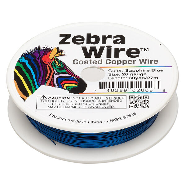 Wire, Zebra Wire™, color-coated copper, sapphire blue, round, 26 gauge. Sold per 30-yard spool. image number 0