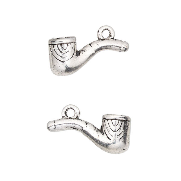 Charm, antique silver-finished "pewter" (zinc-based alloy), 20x17mm 3D pipe. Sold per pkg of 4. image number 0