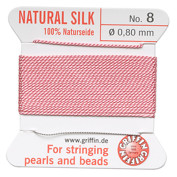 Thread, Griffin, silk, dark pink, size #8. Sold per 2-meter card (approximately 78 inches). image number 0