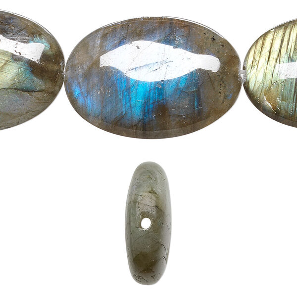 Labradorite 1pkg1, flat oval bead natural 8 inch 30x22mm image number 0