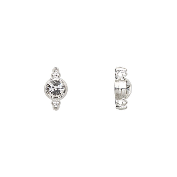 Spacer, glass rhinestone and silver-plated "pewter" (zinc-based alloy), clear, 11x6mm 2-strand, fits up to 6mm bead. Sold per pkg of 20. image number 0