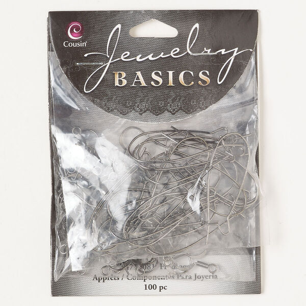 Ear wire assortment, steel, pkg/50 pairs, 16mm fishhook with open loop and 33mm kidney with open loop, 20 and 22 gauge, gunmetal finish. image number 0