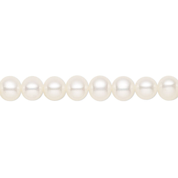 Pearl, cultured freshwater (bleached), white, 5-6mm semi-round, C grade, Mohs hardness 2-1/2 to 4. Sold per 15-inch strand. image number 0