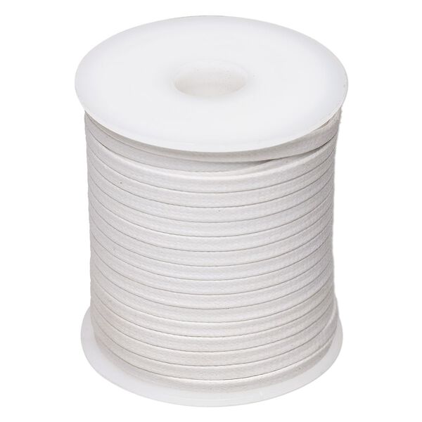 Cord, waxed cotton, white, 3mm flat. Sold per 25-meter spool. image number 0
