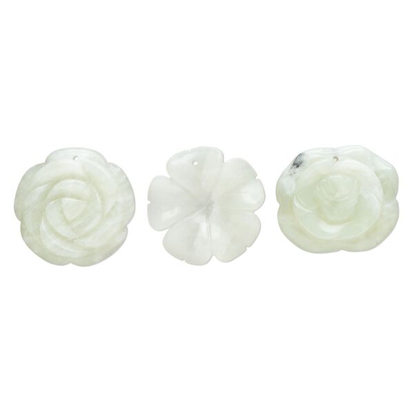 Sea green new "jade" 1pkg3, top-drilled carved flower focal natural mix 40x32mm-42x40mm image number 0