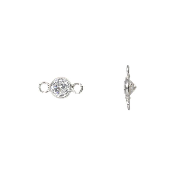 Link, cubic zirconia and sterling silver, clear, 5.5mm faceted round. Sold per pkg of 2. image number 0
