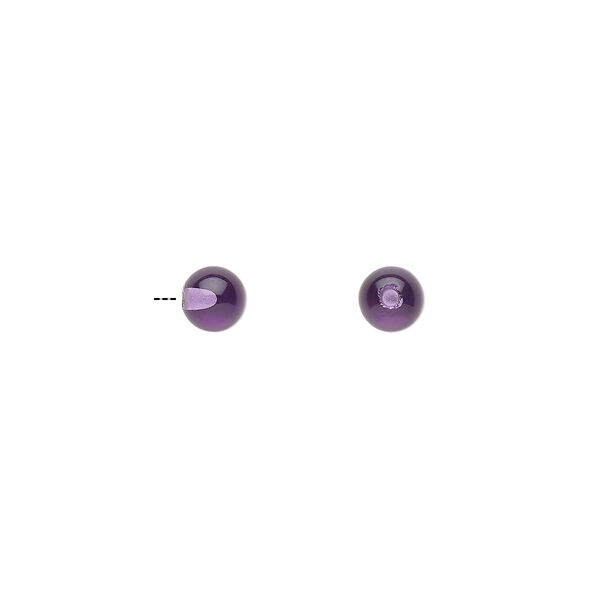 Bead, amethyst (natural), 4mm half-drilled round, B grade, Mohs hardness 7. Sold per pkg of 2. image number 0