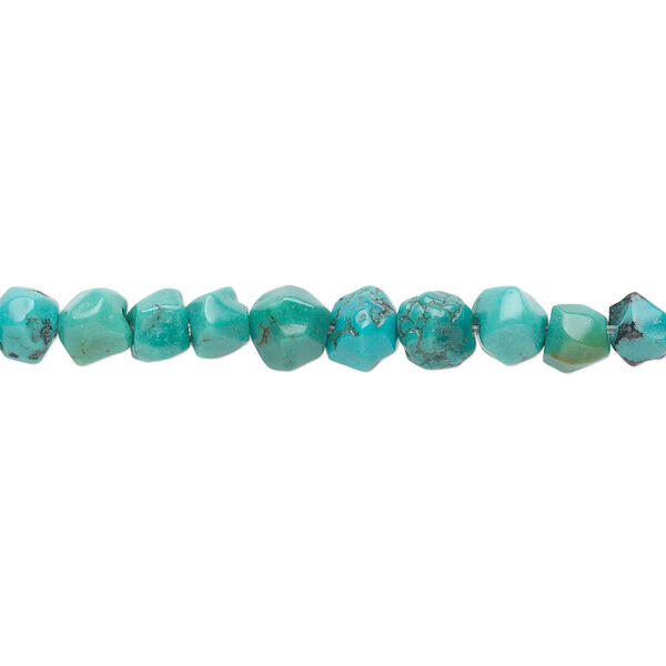 Bead, turquoise (dyed / stabilized), blue-green, small faceted pebble, Mohs hardness 5 to 6. Sold per 15-1/2" to 16" strand. image number 0