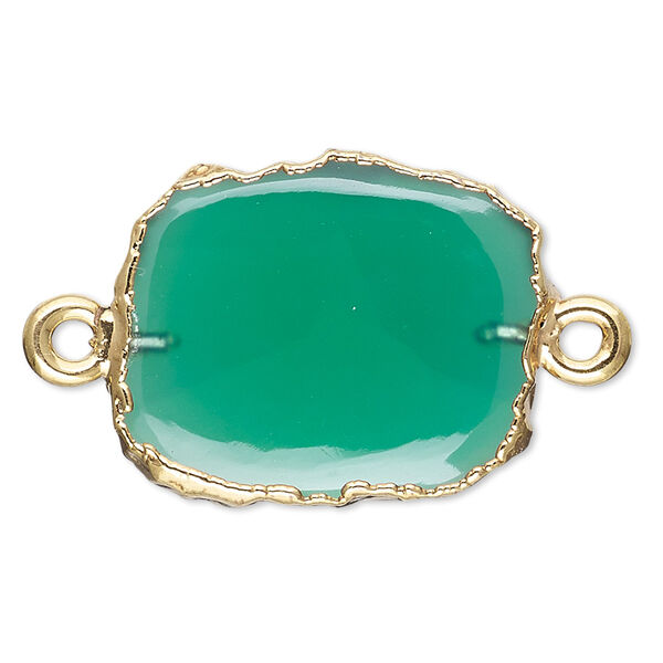 Green onyx / sterling silver 1pkg2, electrocoated gold-plated freeform rectangle link 13x12mm-15x14mm image number 0