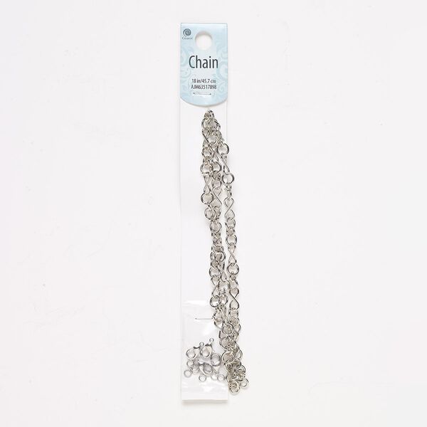Chain, silver-finished steel, 6mm figure 8, 18 inches with (8) 21-gauge 4.5mm jump rings and (4) 8.5x6mm lobster claw clasps. Sold individually. image number 0