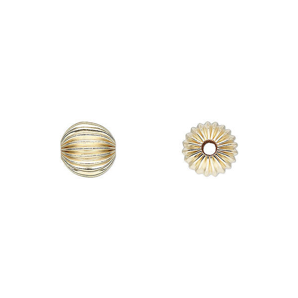 Bead, 14Kt gold-filled, 8mm corrugated round. Sold per pkg of 2. image number 0