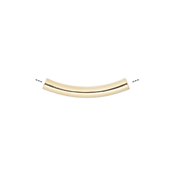 Bead, gold-plated brass, 22x3mm curved tube. Sold per pkg of 100. image number 0
