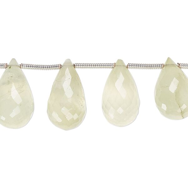 Prehnite 1pkg17, hand-cut top-drilled faceted teardrop bead natural graduated 9x6mm-16x10mm image number 0