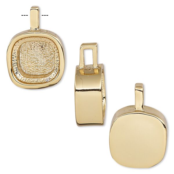 Drop, Almost Instant Jewelry®, gold-finished "pewter" (zinc-based alloy), 15mm rounded square with 12x12mm cushion setting. Sold individually. image number 0