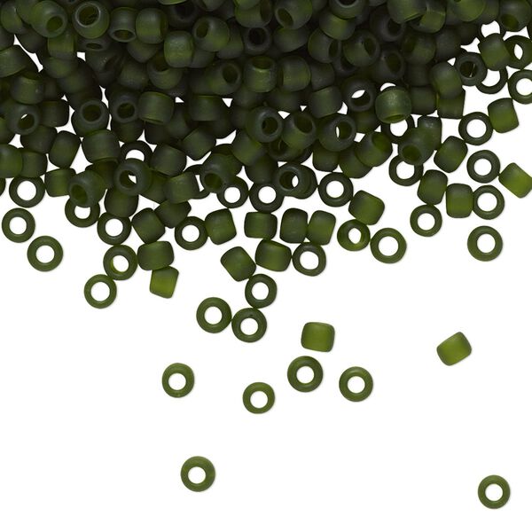 Seed bead, TOHO BEADS®, glass, pkg/7.5g, #8 round, translucent frosted olivine (TR-08-940F). image number 0