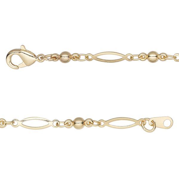 Chain, gold-finished brass, 3mm open oval and link, 24 inches with lobster claw clasp. Sold individually. image number 0