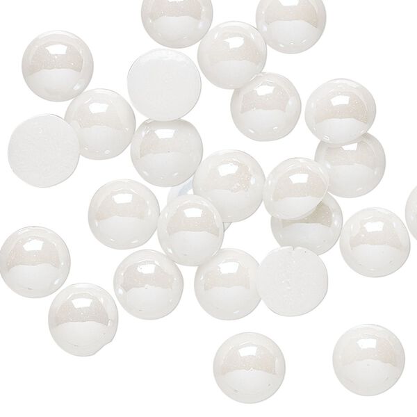 Cabochon, glass pearl, white luster, 7-8mm non-calibrated round. Sold per pkg of 25. image number 0