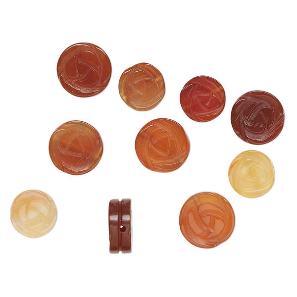 Red agate 1pkg10, carved flower bead 11-13mm image number 0