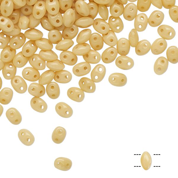 Bead, Preciosa Twin™, Pressed Twin, Czech pressed glass, wheat tan, 5x2.5mm oval with 2 holes. Sold per 50-gram pkg. image number 0
