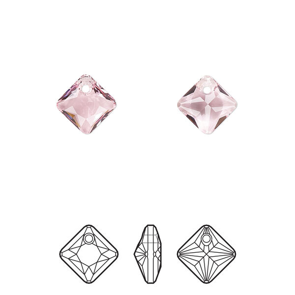 Drop 4pk light rose, Crystal Passions® 9mm pendant princess cut 6431 image number 0