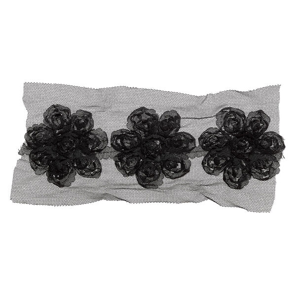 Sew-on component, fabric, black, 2-1/2 to 2-3/4 inch flower. Sold per pkg of 3. image number 0