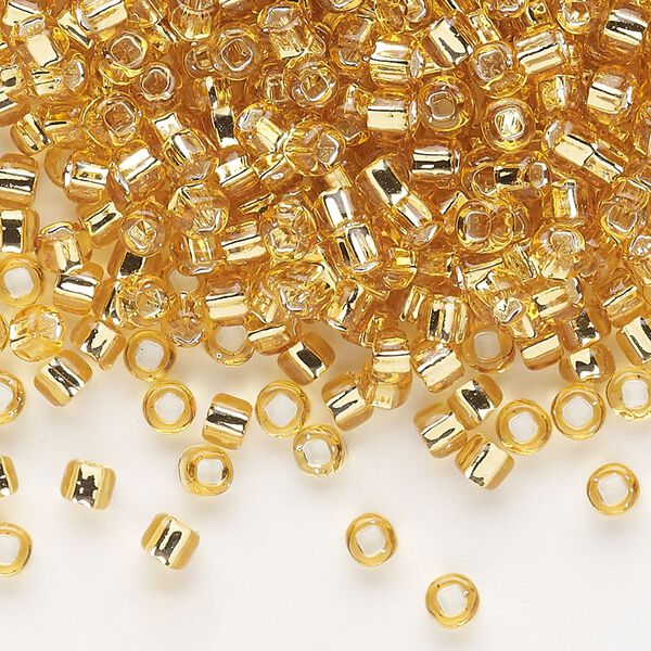 Seed bead, Dyna-Mites™, glass, silver-lined translucent medium gold, #6 round with square hole. Sold per 1/2 kilogram pkg. image number 0
