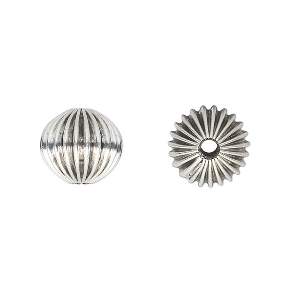 Bead, antique silver-plated "pewter" (zinc-based alloy), 12mm hollow corrugated round. Sold per pkg of 10. image number 0