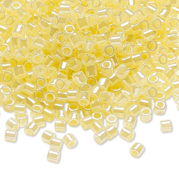 Seed bead, Delica®, glass, pkg/7.5g, #8 round, opaque inside dyed color luster light lemon ice (DBL-0232). image number 0