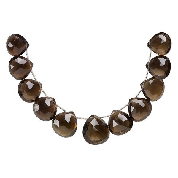 Smoky quartz 1pkg10, hand-cut top-drilled faceted puffed teardrop bead graduated 22x21mm-27x26mm image number 0